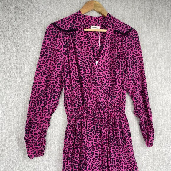 Zadig Voltaire Dress Womens XS Pink Mini Long Sleeve Cinch Leopard Print NEW - Picture 6 of 13
